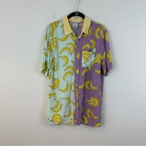 Empyre Banana Print Short Sleeve Shirt Colorblock Size Medium Men's
